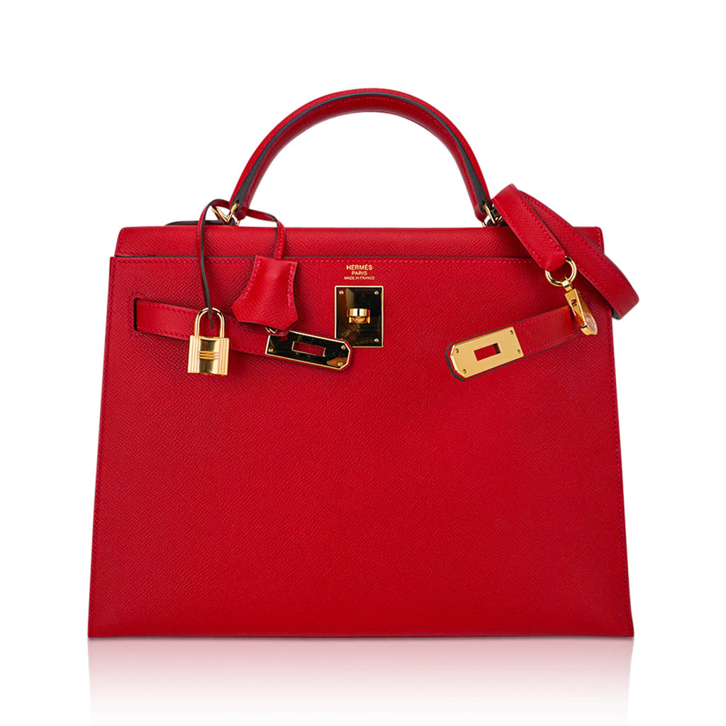 👜Kelly 32 Sellier Bag Rouge Casaque Epsom Leather with Gold Hardware