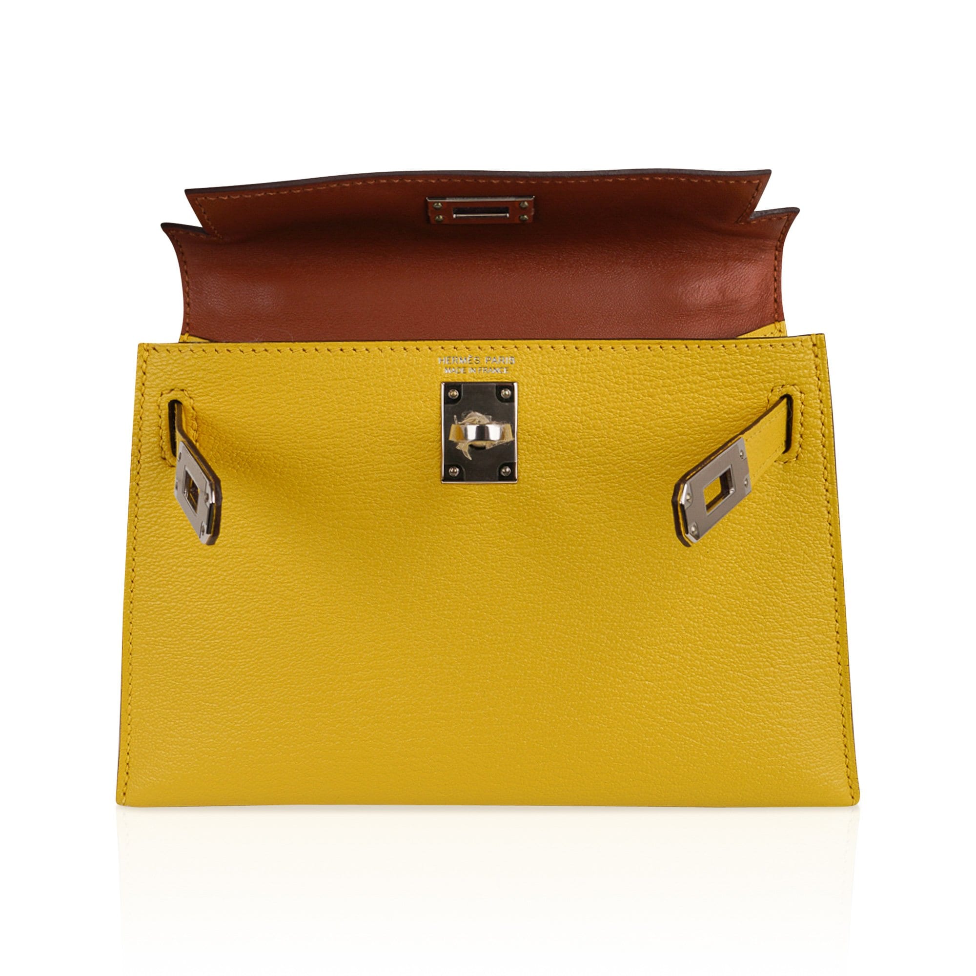 👜Verso Mini Kelly 20 Bag Sellier Jaune de Naples & Gold Chevre Leather with Palladium Hardware