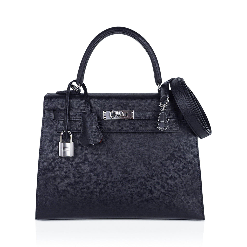 👜Verso Kelly Sellier 25 Bag Bleu de Minuit & Etrusque Veau Madame Leather with Palladium Hardware
