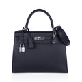 👜Verso Kelly Sellier 25 Bag Bleu de Minuit & Etrusque Veau Madame Leather with Palladium Hardware
