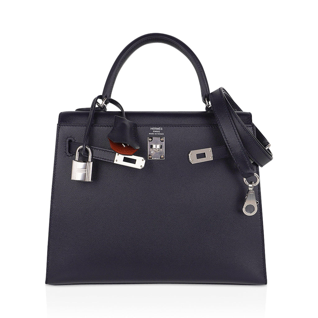 👜Verso Kelly Sellier 25 Bag Bleu de Minuit & Etrusque Veau Madame Leather with Palladium Hardware