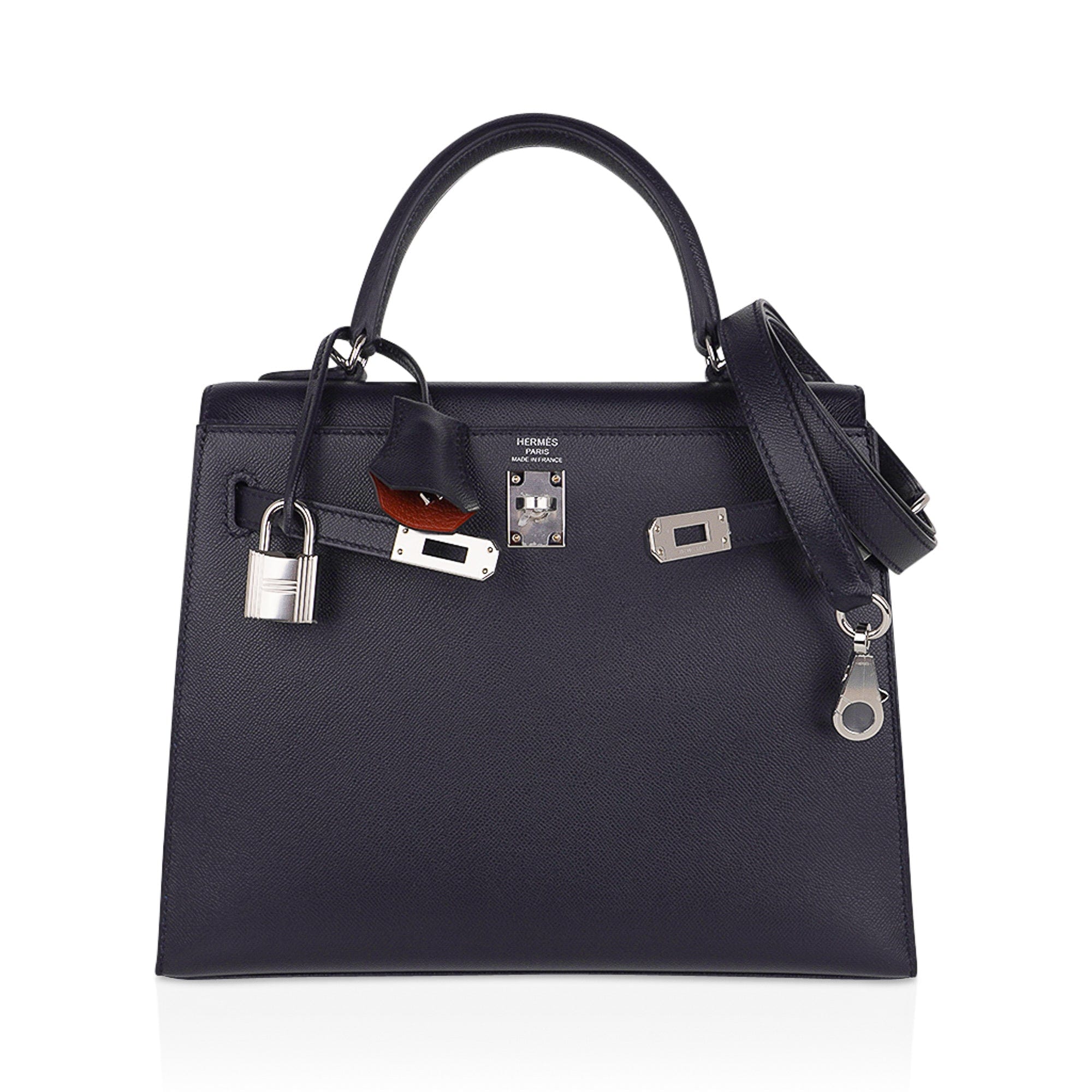 👜Verso Kelly Sellier 25 Bag Bleu de Minuit & Etrusque Veau Madame Leather with Palladium Hardware