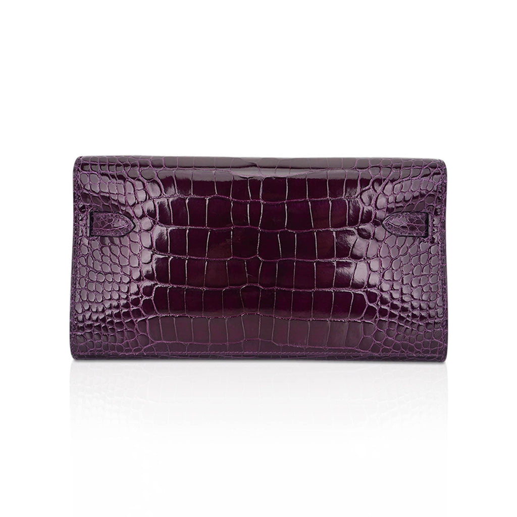 👜Kelly Classique To Go Wallet Cassis Alligator with Gold Hardware