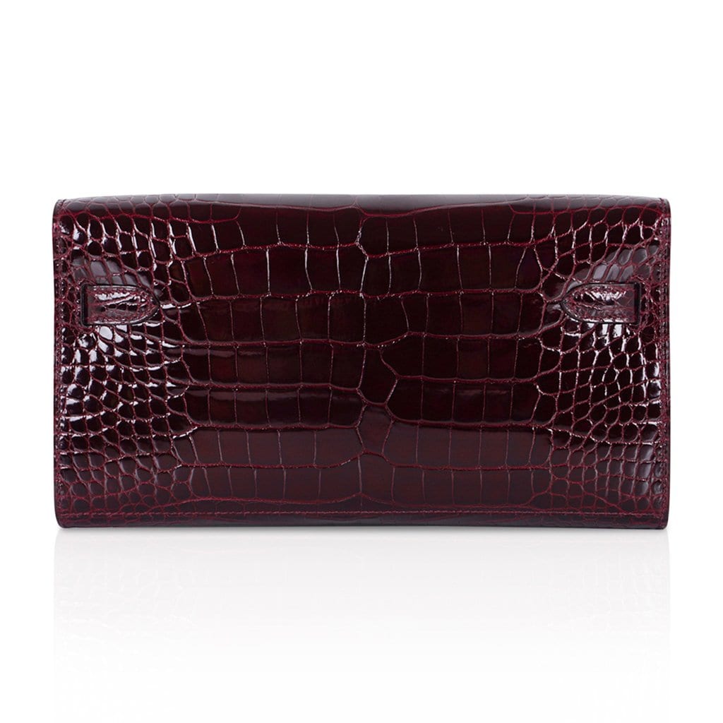 👜Kelly Classique To Go Wallet Bordeaux Alligator Gold Hardware New w/Box