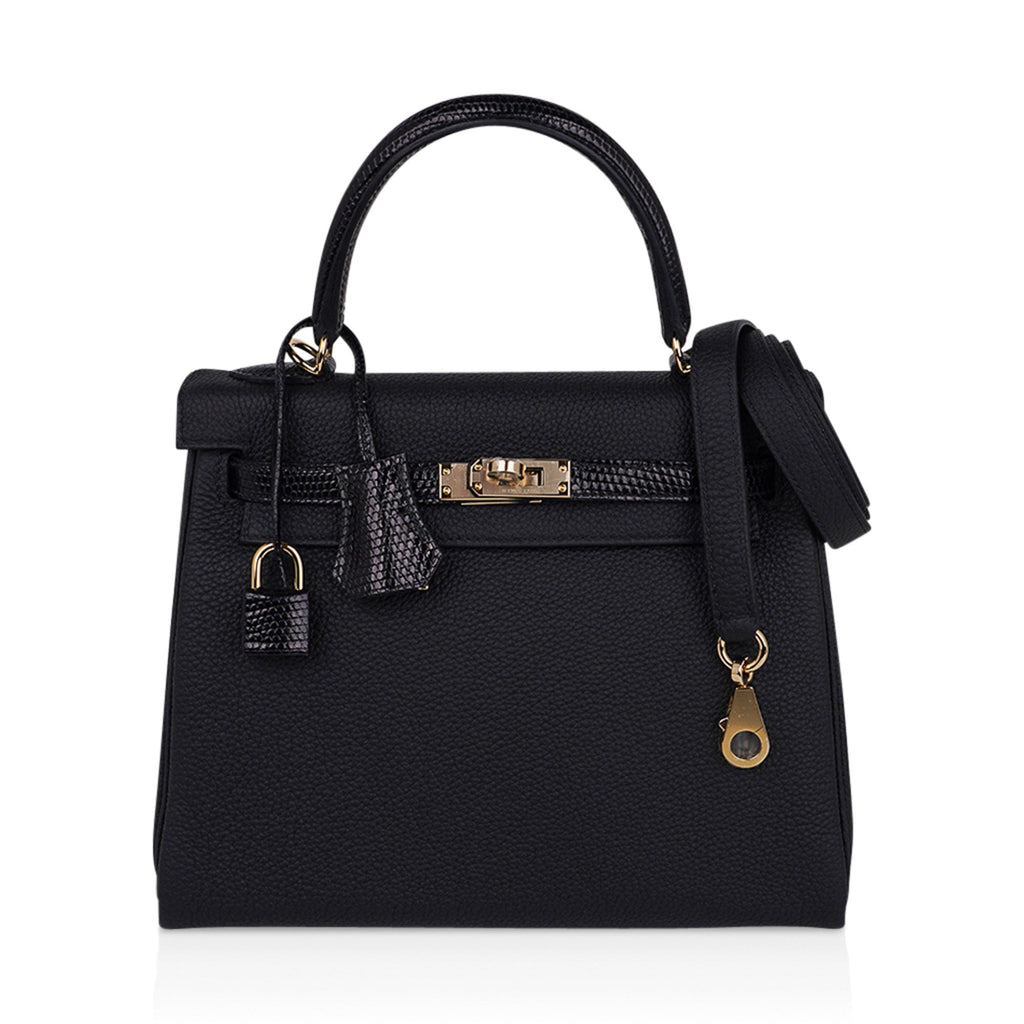 👜Kelly Touch 25 Retourne Bag Black Lizard / Togo Permabrass Hardware
