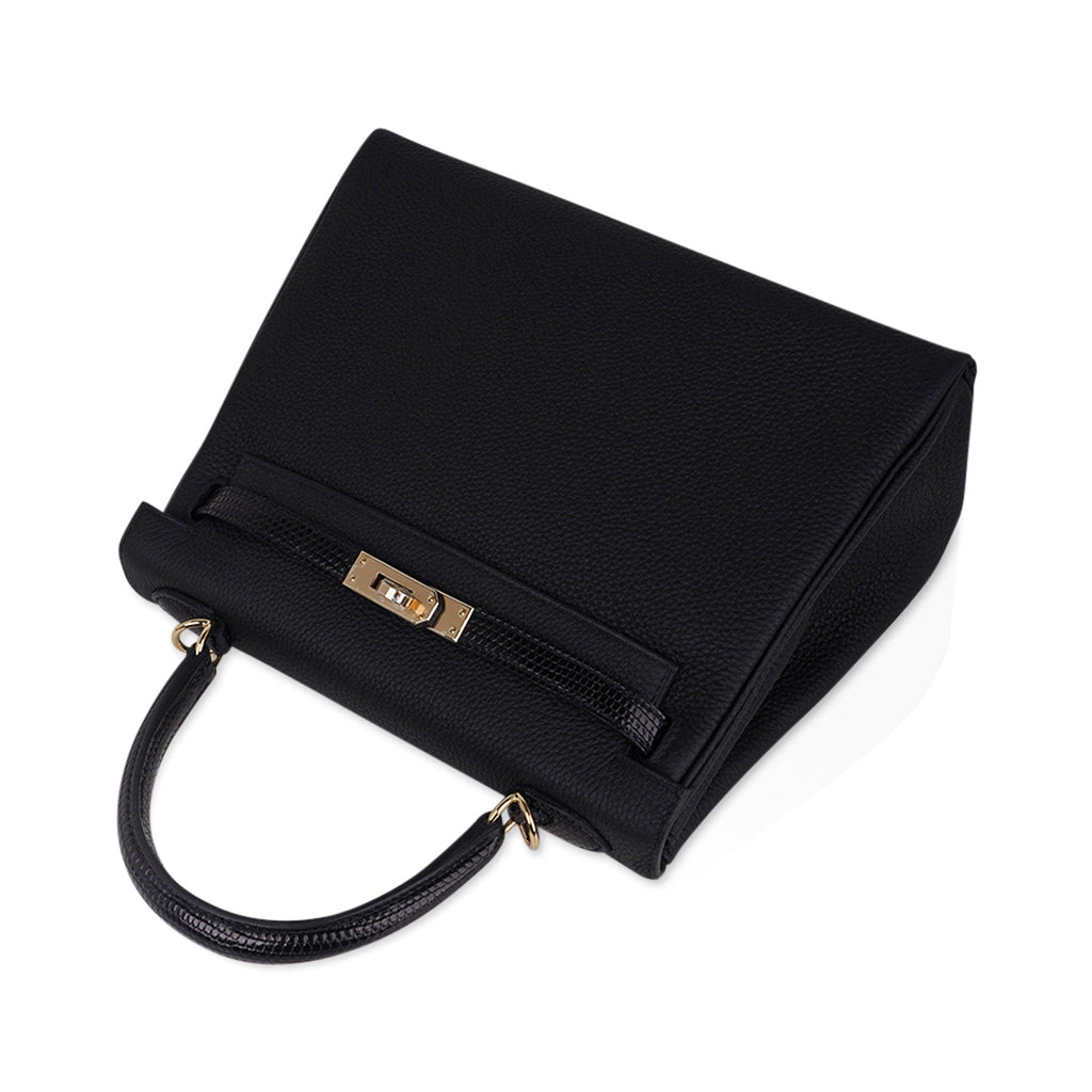 👜Kelly Touch 25 Retourne Bag Black Lizard / Togo Permabrass Hardware