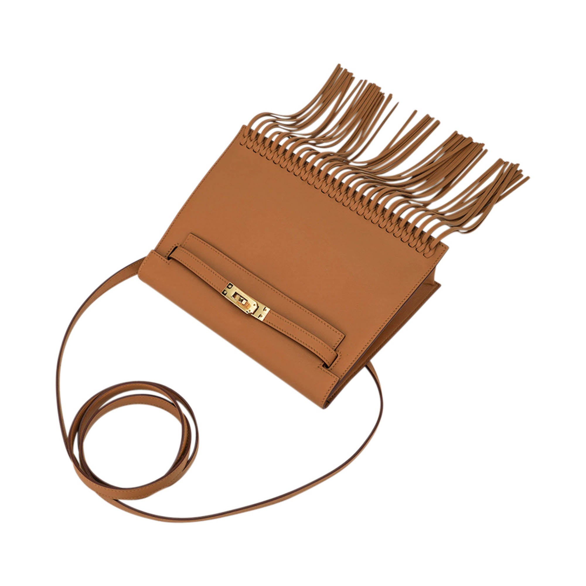 👜Kelly Danse Fringe Bag Sesame with Gold Hardware