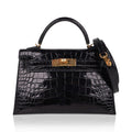 👜Kelly 20 Mini Sellier Bag Black Alligator Gold Hardware