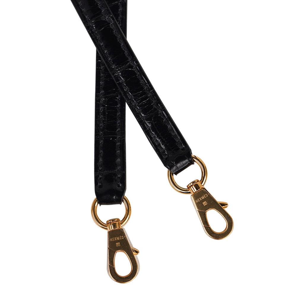 👜Kelly 20 Mini Sellier Bag Black Alligator Gold Hardware