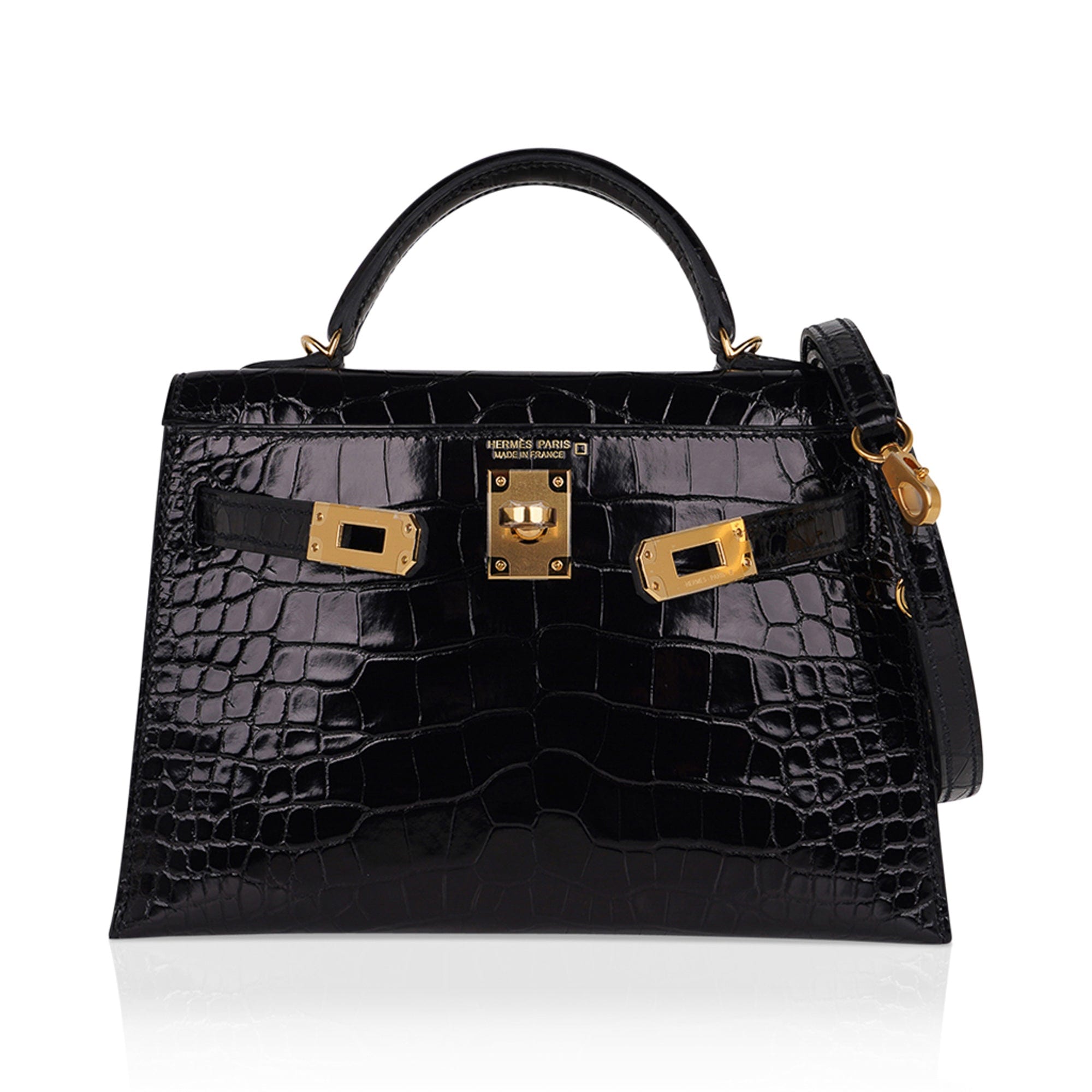 👜Kelly 20 Mini Sellier Bag Black Alligator Gold Hardware