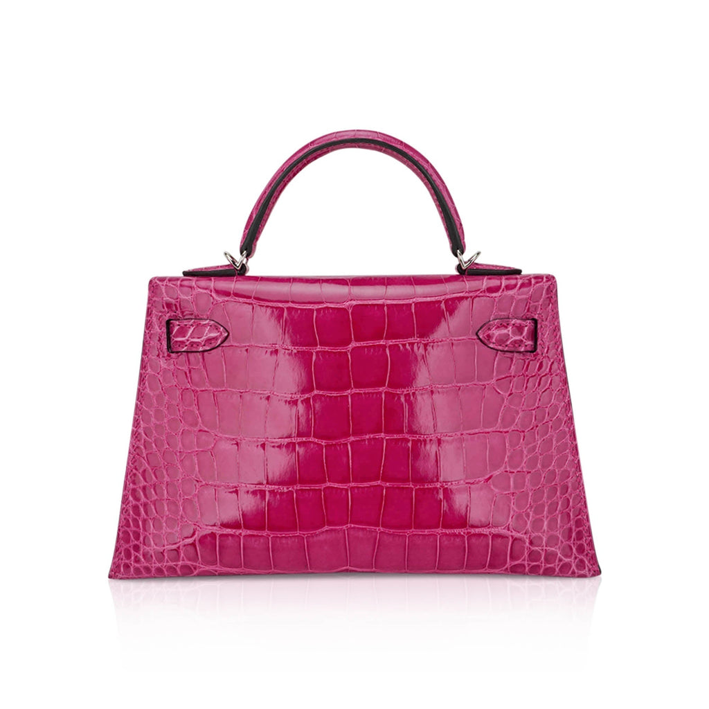 👜Limited Edition Mini Kelly 20 Sellier Rose Scheherazade Alligator Bag Palladium Hardware