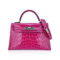 👜Limited Edition Mini Kelly 20 Sellier Rose Scheherazade Alligator Bag Palladium Hardware