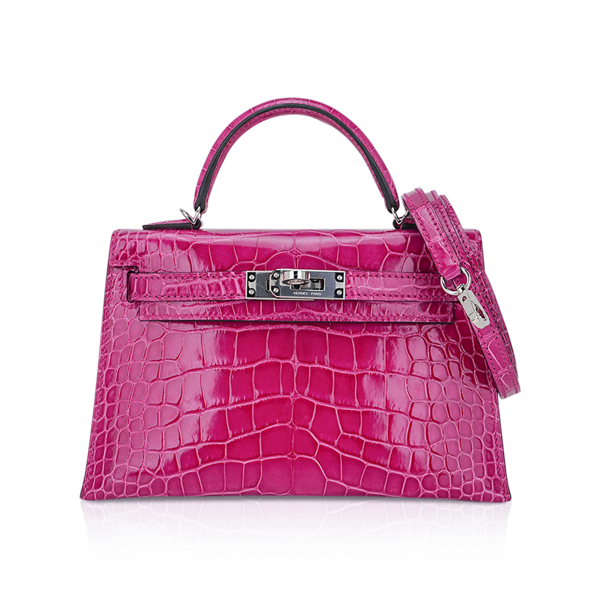 👜Limited Edition Mini Kelly 20 Sellier Rose Scheherazade Alligator Bag Palladium Hardware