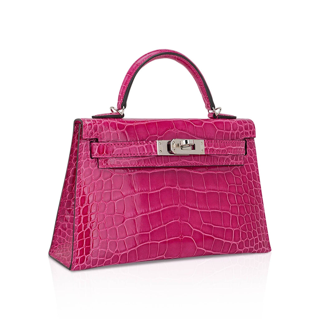 👜Limited Edition Mini Kelly 20 Sellier Rose Scheherazade Alligator Bag Palladium Hardware