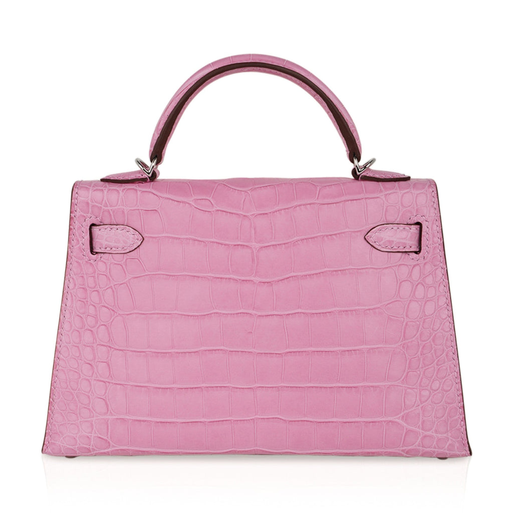 👜Kelly 20 Mini Sellier Bag 5P Pink Matte Alligator Palladium Limited Edition