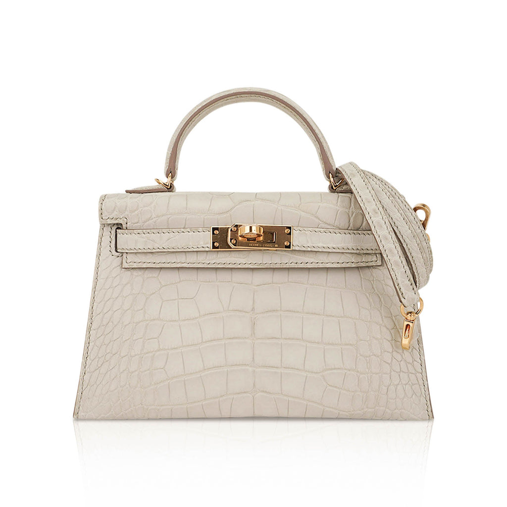 👜Limited Edition Mini Kelly 20 Sellier Beton Matte Alligator Bag with Gold Hardware