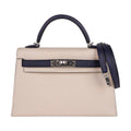 👜Special Order HSS Mini Kelly 20 Bag Sellier Craie & Blue Indigo Epsom Leather with Palladium Hardware