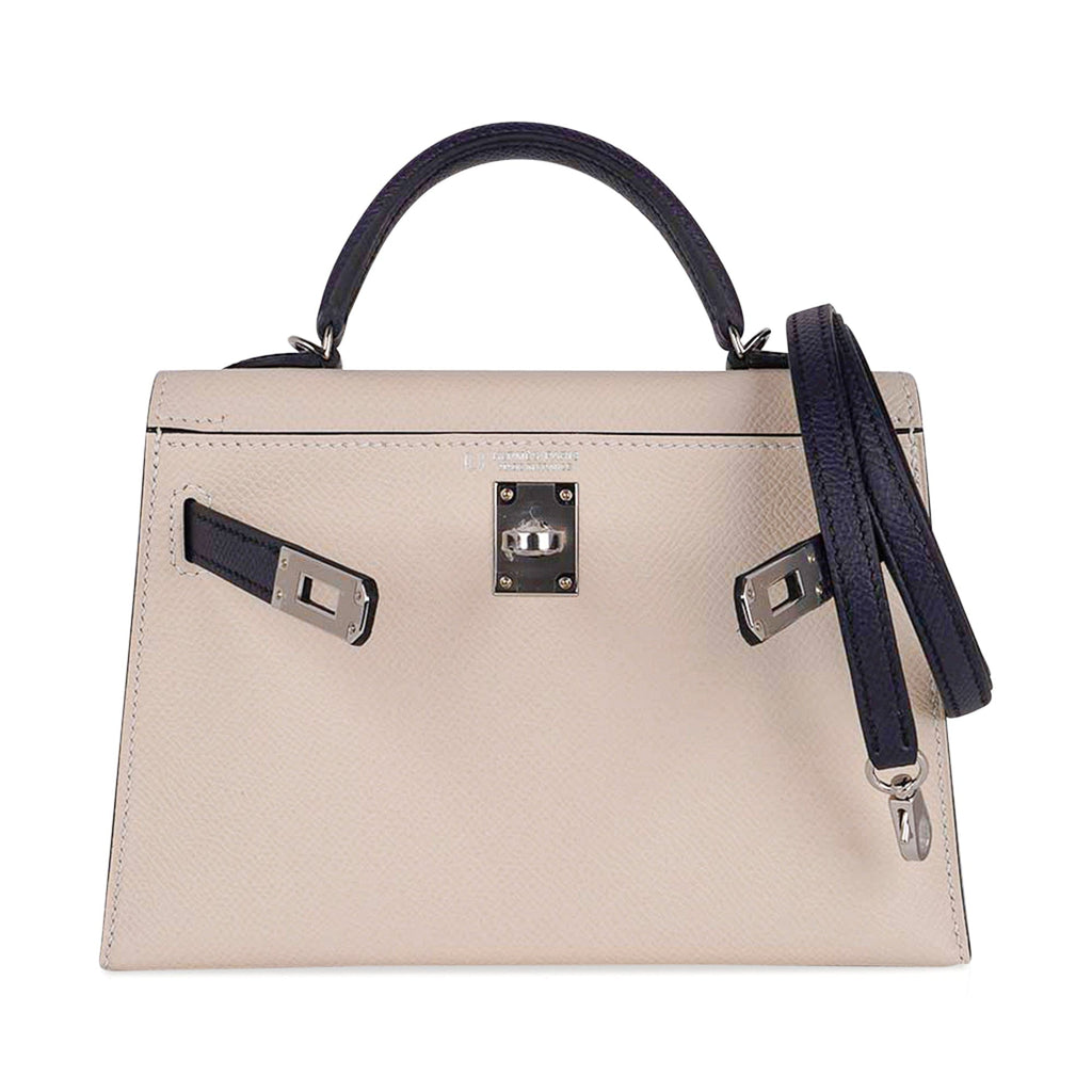 👜Special Order HSS Mini Kelly 20 Bag Sellier Craie & Blue Indigo Epsom Leather with Palladium Hardware