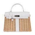 👜Kelly 35 Picnic Bag White Swift Leather / Osier (Wicker) Limited Edition