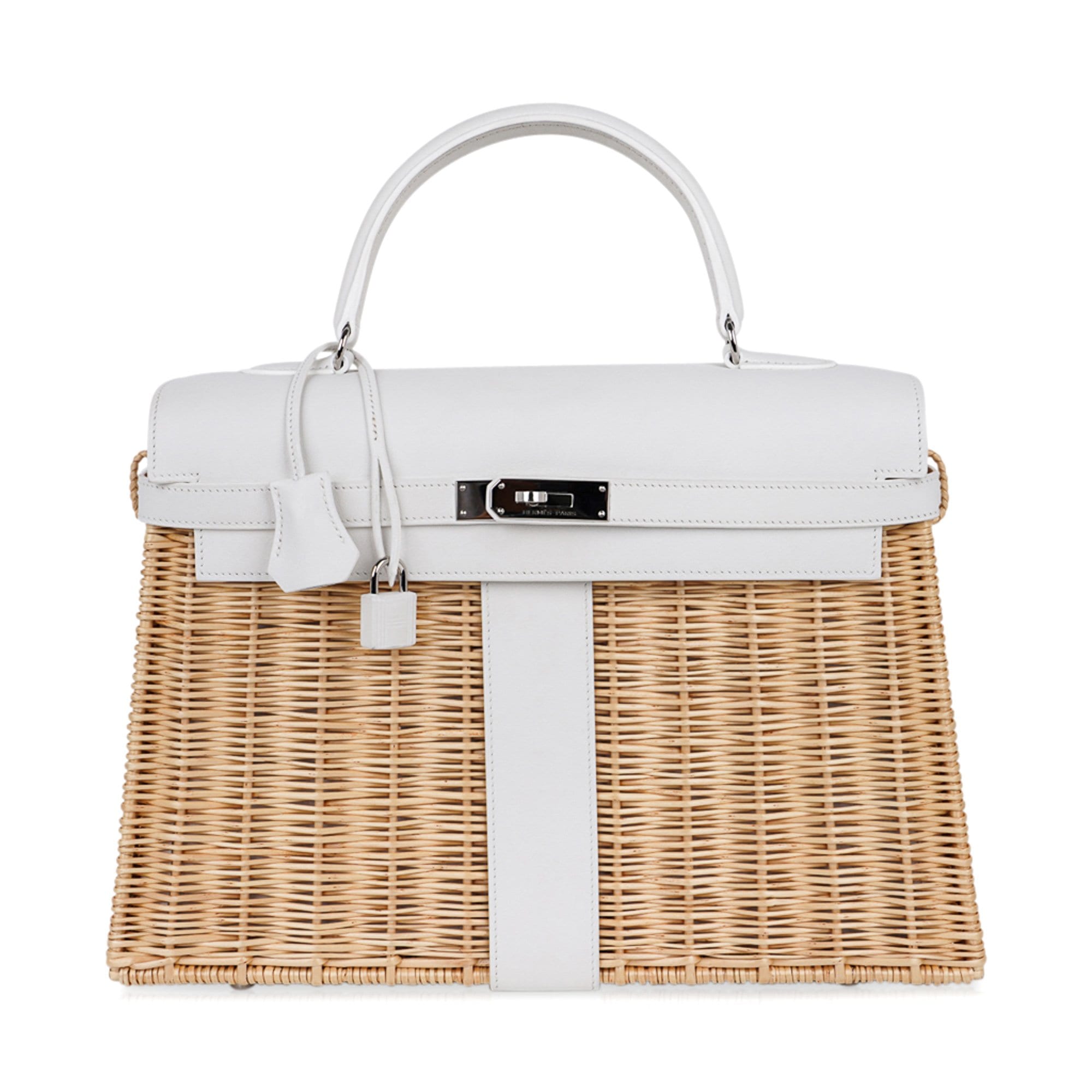 👜Kelly 35 Picnic Bag White Swift Leather / Osier (Wicker) Limited Edition