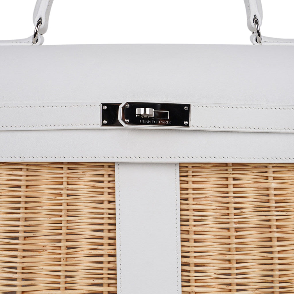 👜Kelly 35 Picnic Bag White Swift Leather / Osier (Wicker) Limited Edition