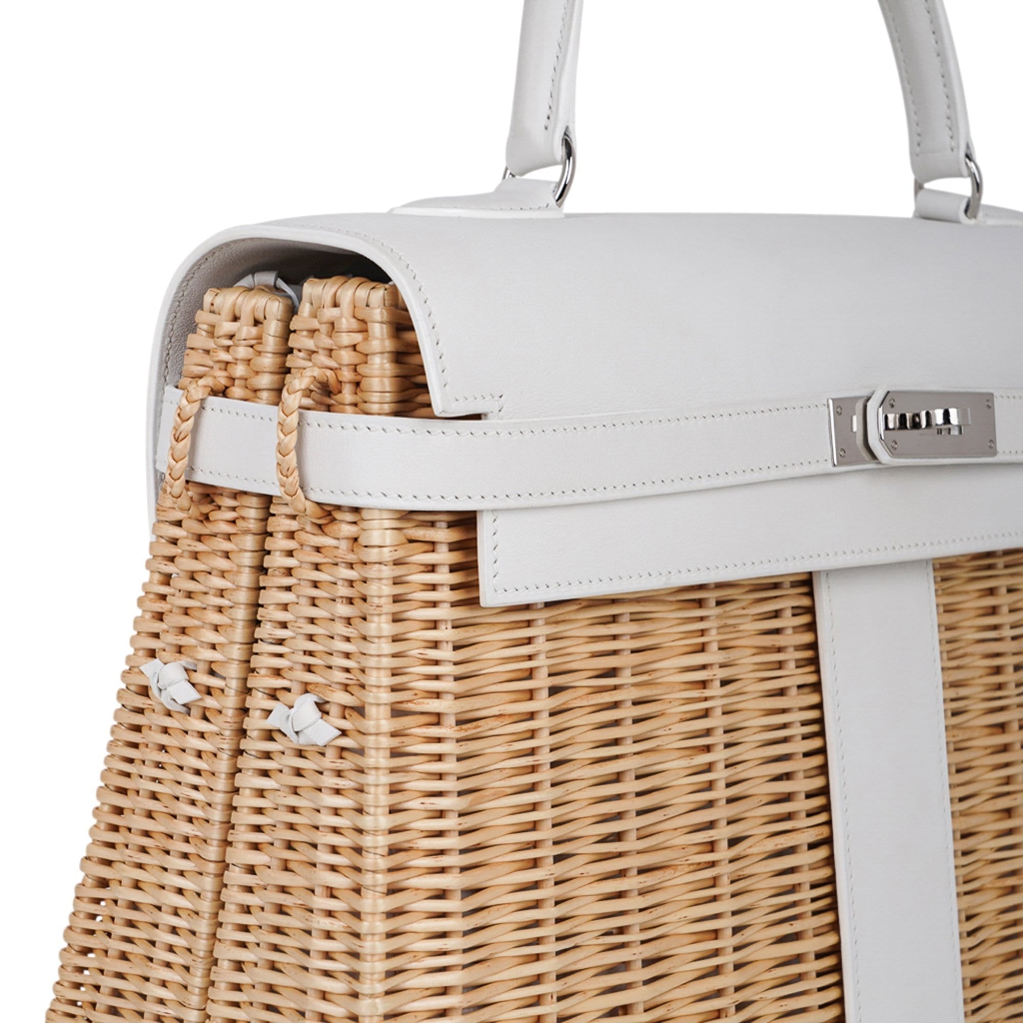 👜Kelly 35 Picnic Bag White Swift Leather / Osier (Wicker) Limited Edition