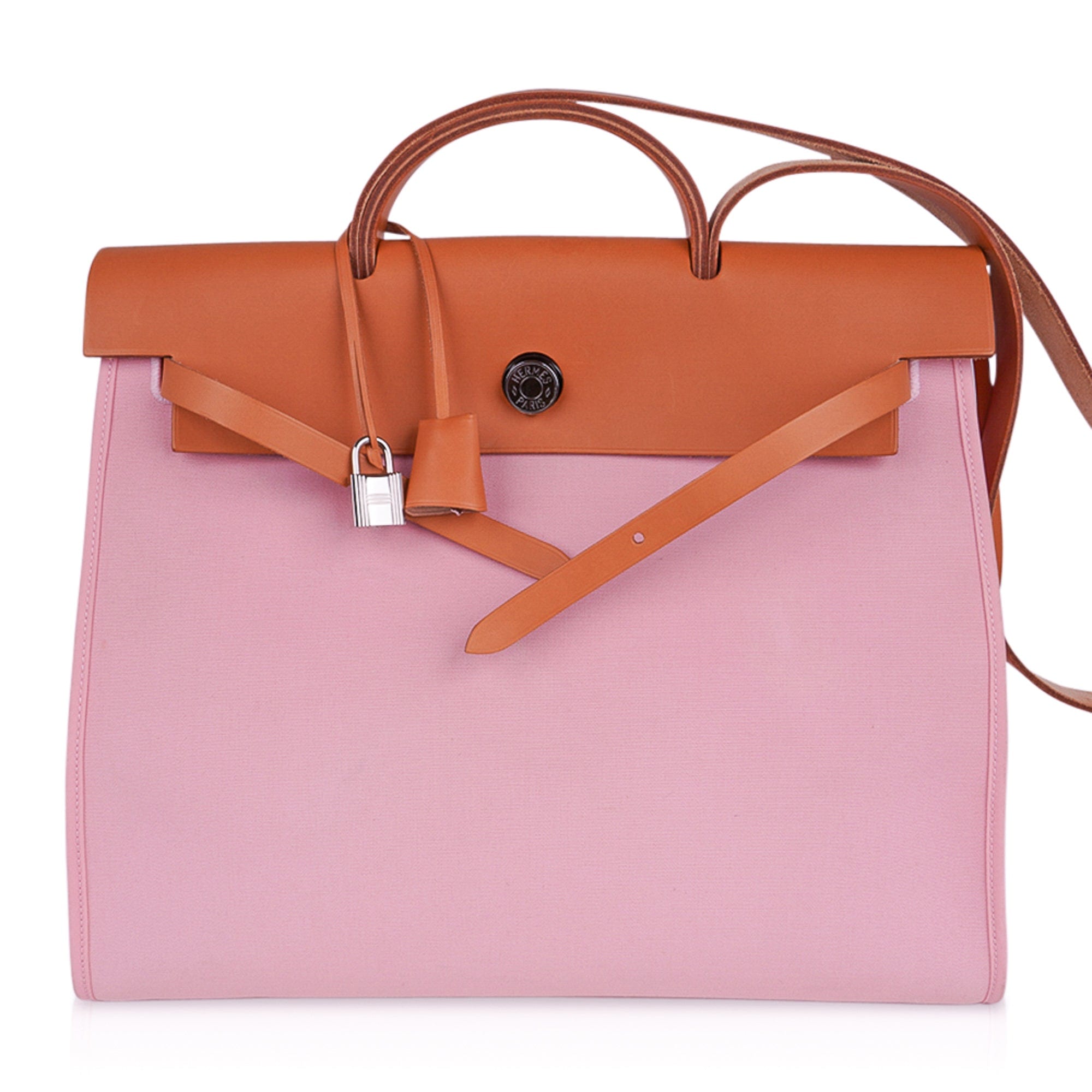 👜Herbag Zip 39 GM Bag Rose Sakura Canvas Vache Hunter Leather with Palladium Hardware