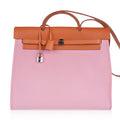 👜Herbag Zip 39 GM Bag Rose Sakura Canvas Vache Hunter Leather with Palladium Hardware