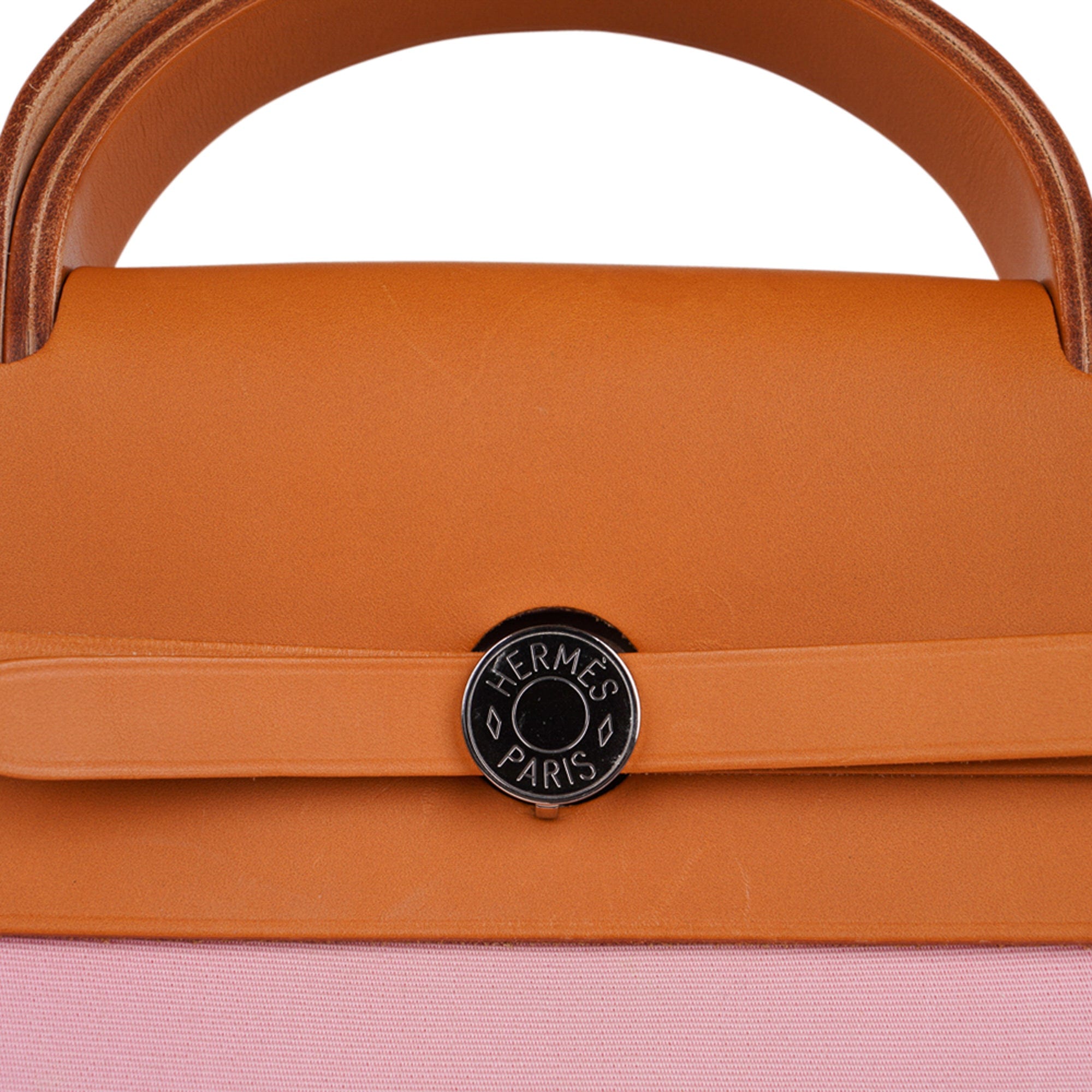 👜Herbag Zip 39 GM Bag Rose Sakura Canvas Vache Hunter Leather with Palladium Hardware