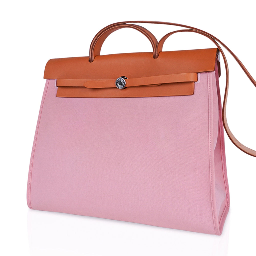 👜Herbag Zip 39 GM Bag Rose Sakura Canvas Vache Hunter Leather with Palladium Hardware