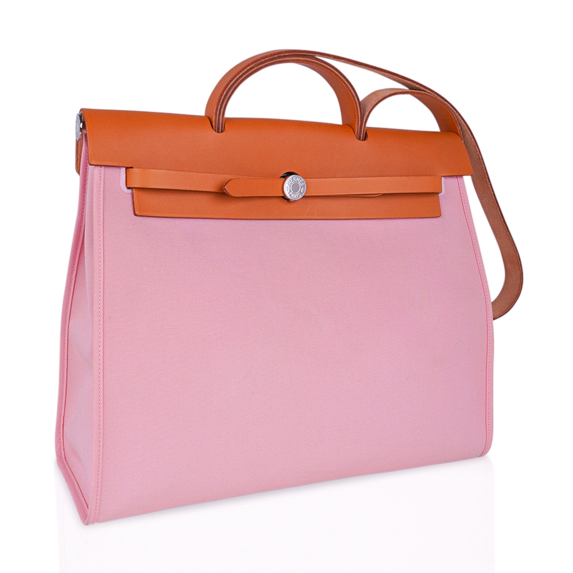 👜Herbag Zip 39 GM Bag Rose Sakura Canvas Vache Hunter Leather with Palladium Hardware
