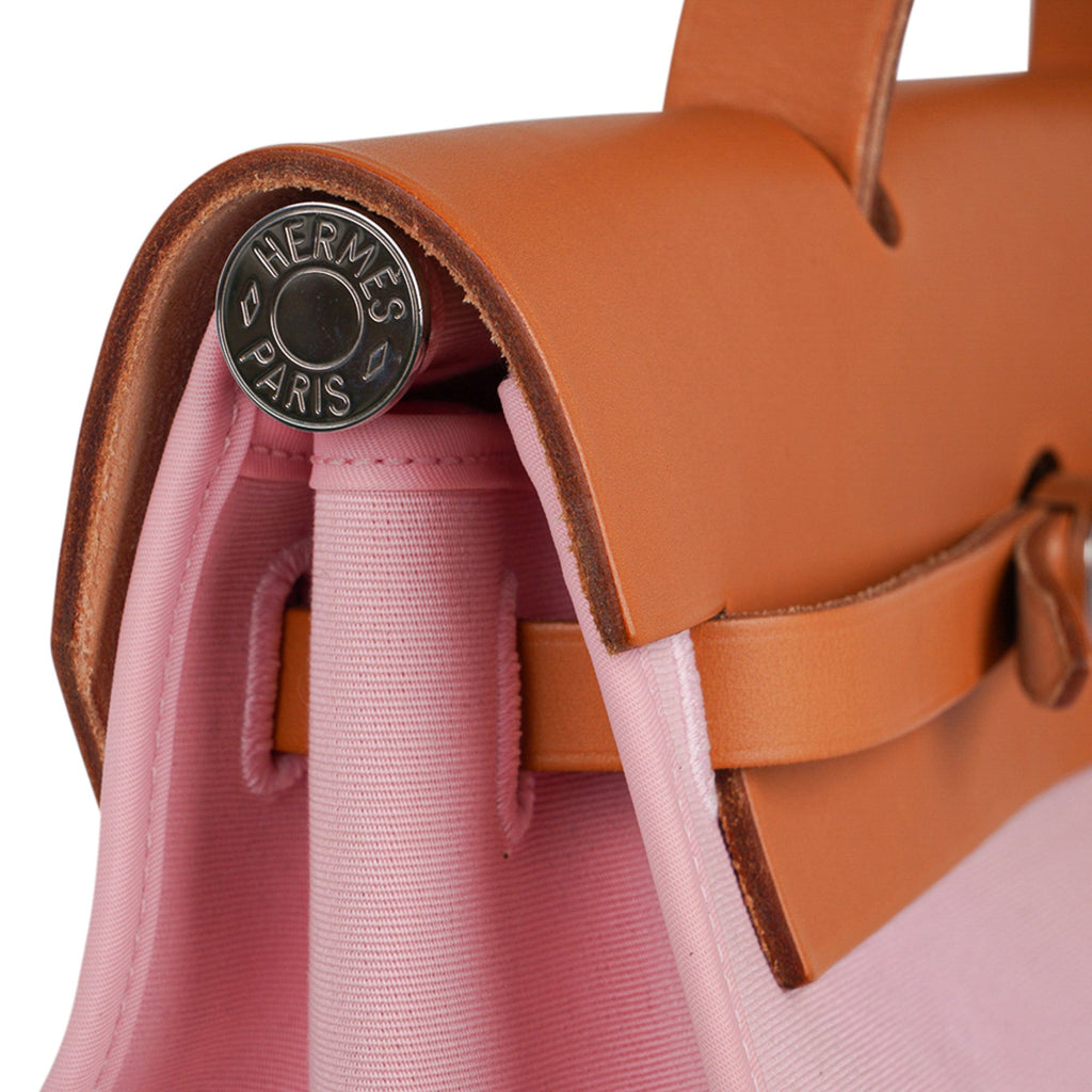 👜Herbag Zip 39 GM Bag Rose Sakura Canvas Vache Hunter Leather with Palladium Hardware