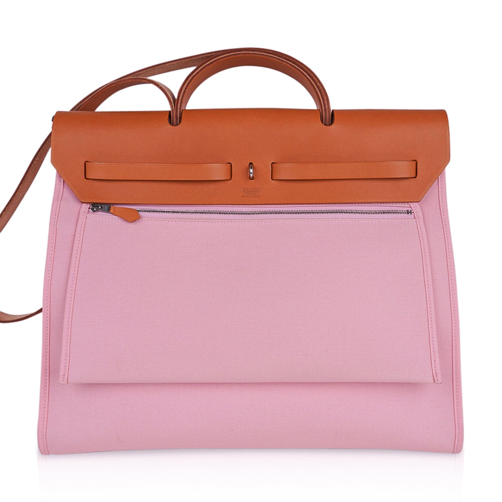 👜Herbag Zip 39 GM Bag Rose Sakura Canvas Vache Hunter Leather with Palladium Hardware