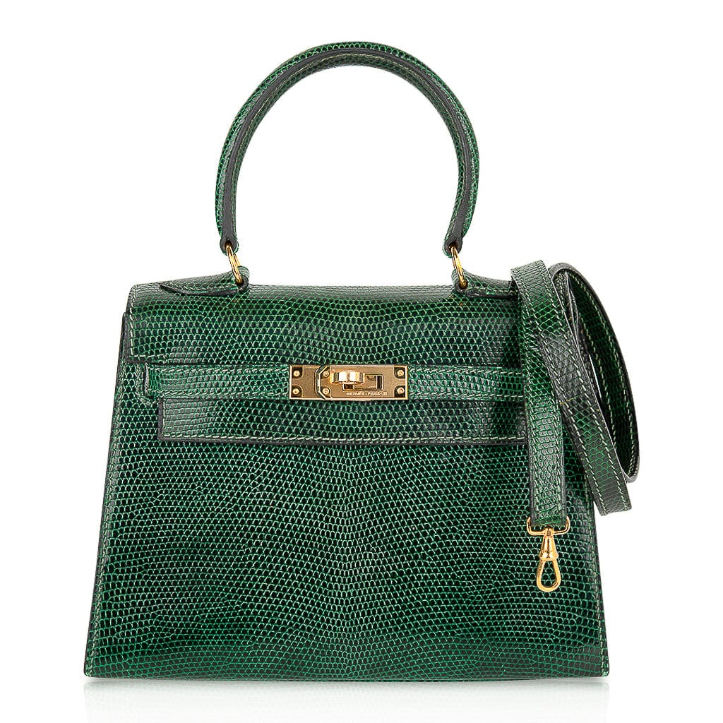 👜Vintage Kelly 20 Sellier Mini Vert Moyen Lizard Gold Hardware