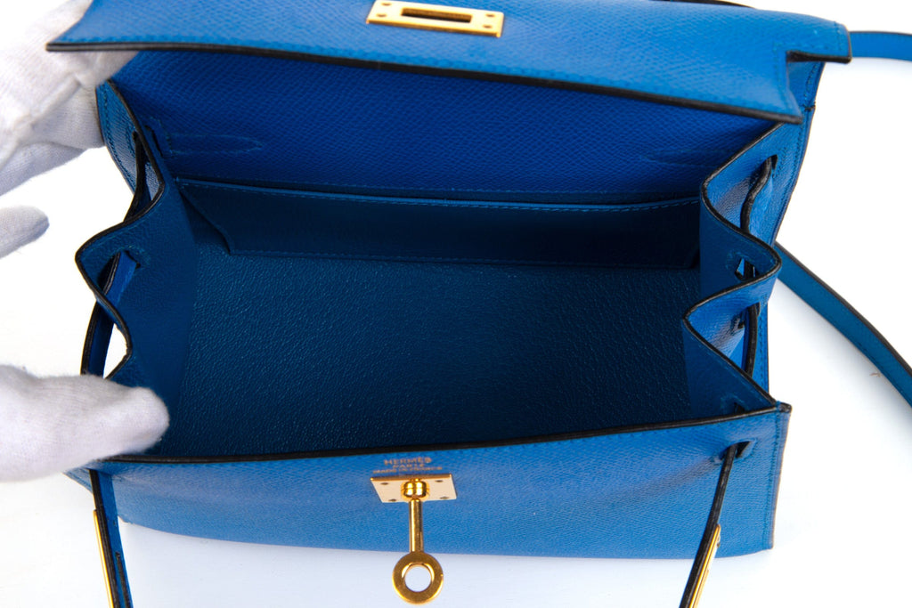 👜Vintage Kelly 20 Sellier Mini Blue de France Courchevel Gold Hardware