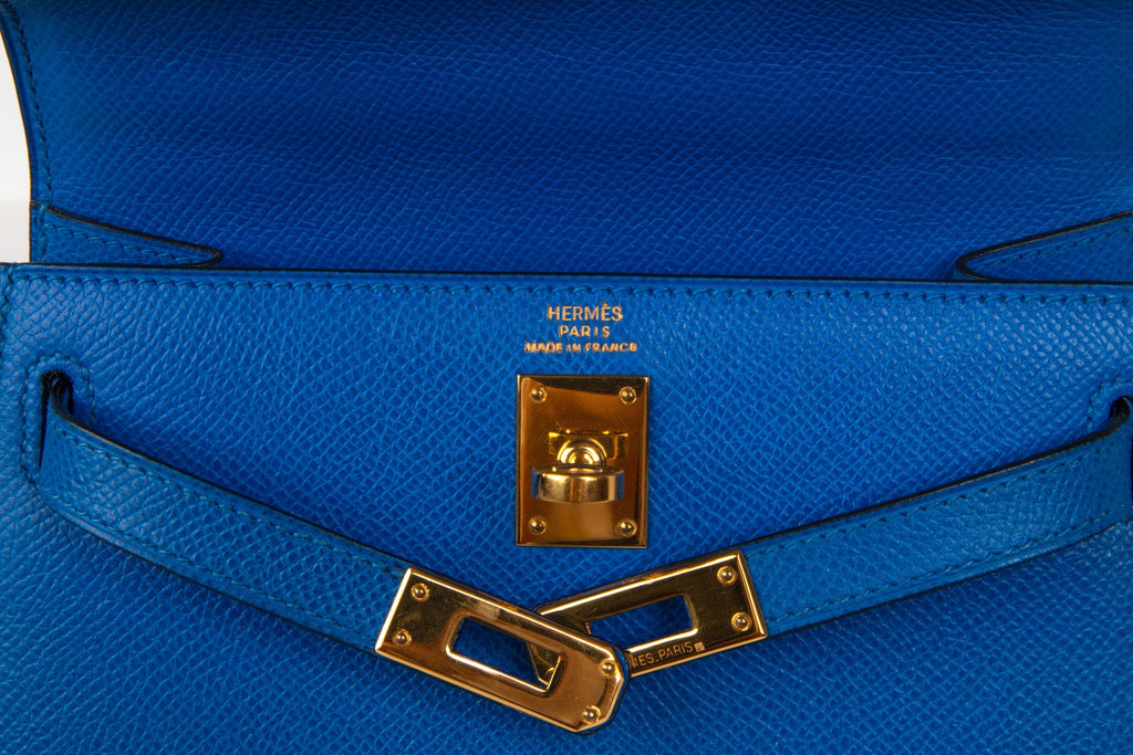 👜Vintage Kelly 20 Sellier Mini Blue de France Courchevel Gold Hardware