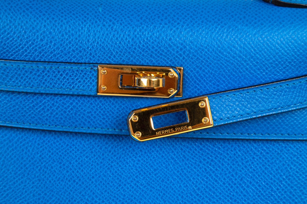 👜Vintage Kelly 20 Sellier Mini Blue de France Courchevel Gold Hardware