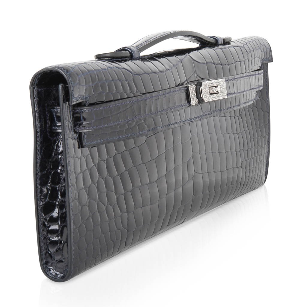 👜Kelly Cut Diamond Blue Marine Crocodile Bag Exquisite Clutch