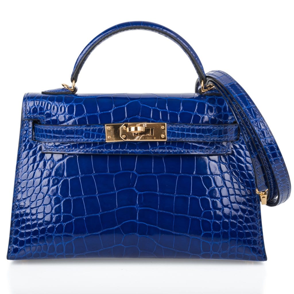 👜Kelly 20 Mini Sellier Bag Blue Electric Alligator Gold Hardware Limited