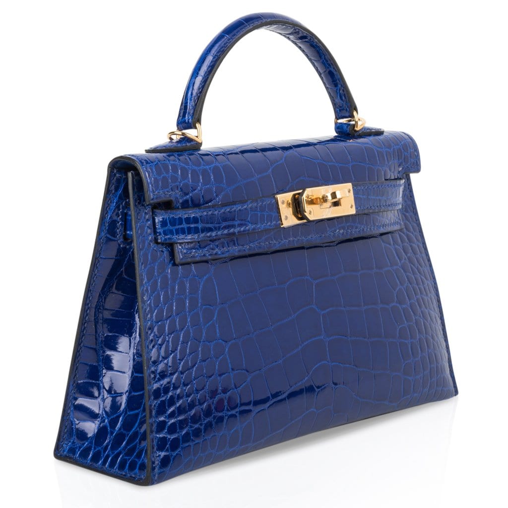 👜Kelly 20 Mini Sellier Bag Blue Electric Alligator Gold Hardware Limited