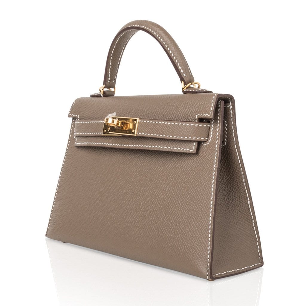 👜Kelly 20 Mini Sellier Bag Etoupe Limited Edition Epsom Gold Hardware