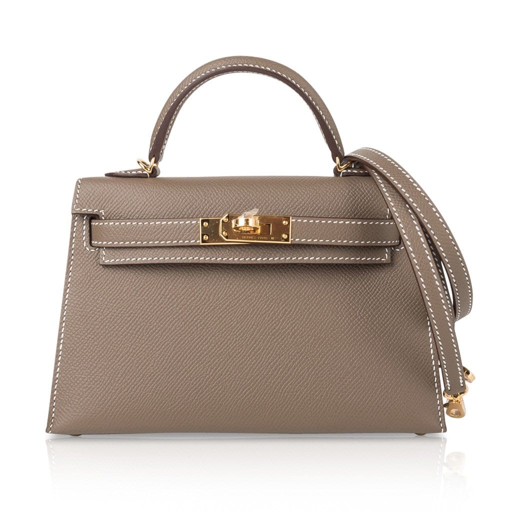 👜Kelly 20 Mini Sellier Bag Etoupe Limited Edition Epsom Gold Hardware