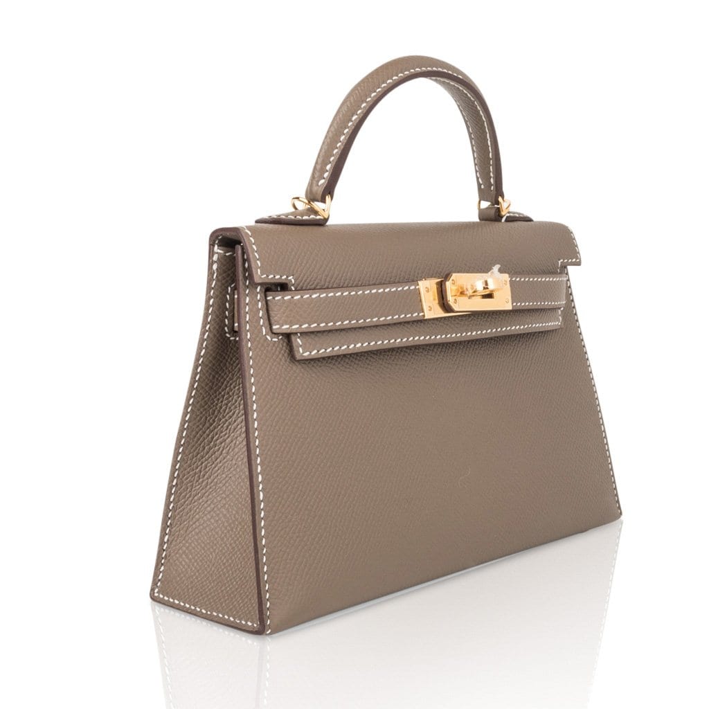 👜Kelly 20 Mini Sellier Bag Etoupe Limited Edition Epsom Gold Hardware