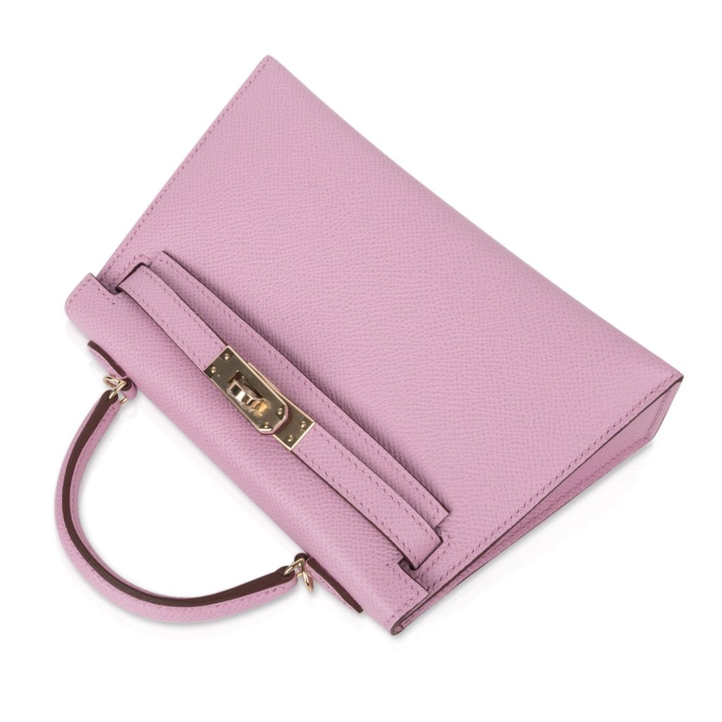 👜Kelly 20 Mini Sellier Bag Mauve Sylvestre Epsom Permabrass Hardware