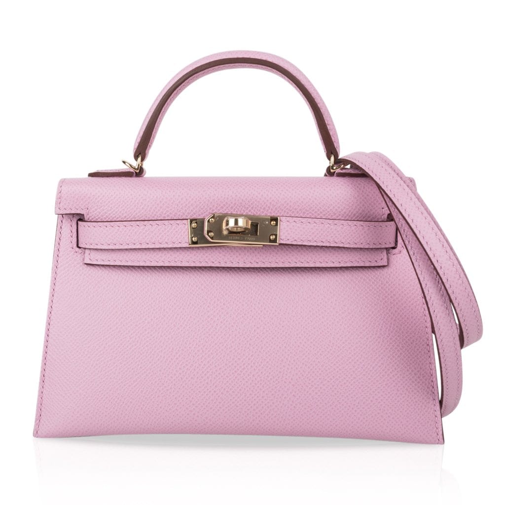 👜Kelly 20 Mini Sellier Bag Mauve Sylvestre Epsom Permabrass Hardware