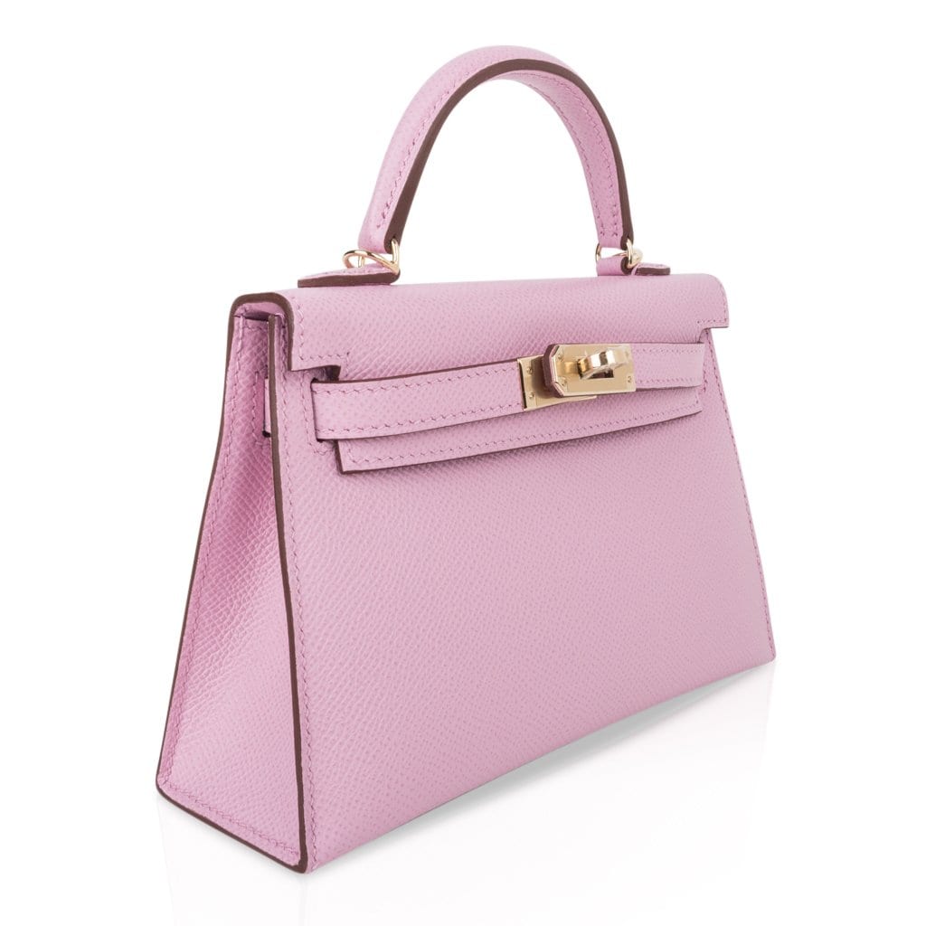 👜Kelly 20 Mini Sellier Bag Mauve Sylvestre Epsom Permabrass Hardware