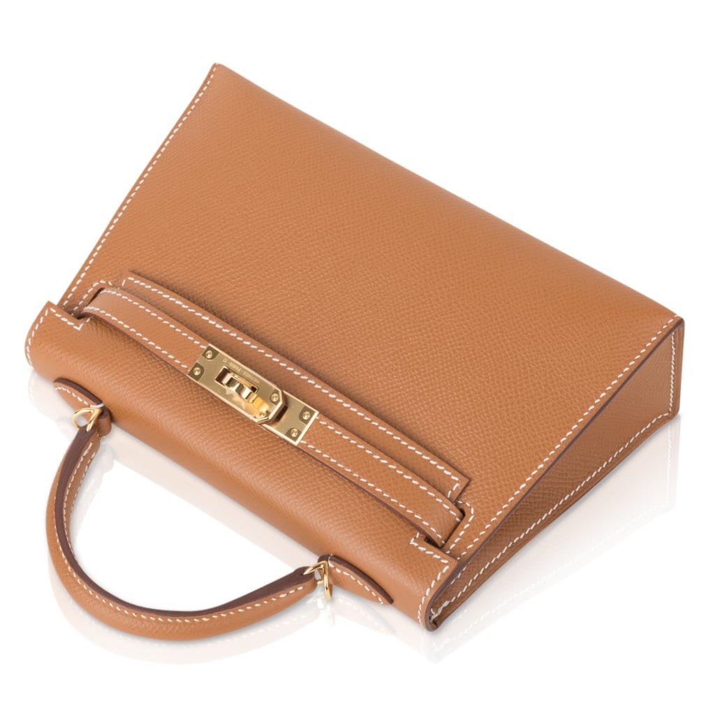 👜Mini Kelly 20 Bag Sellier Gold Epsom Leather with Gold Hardware