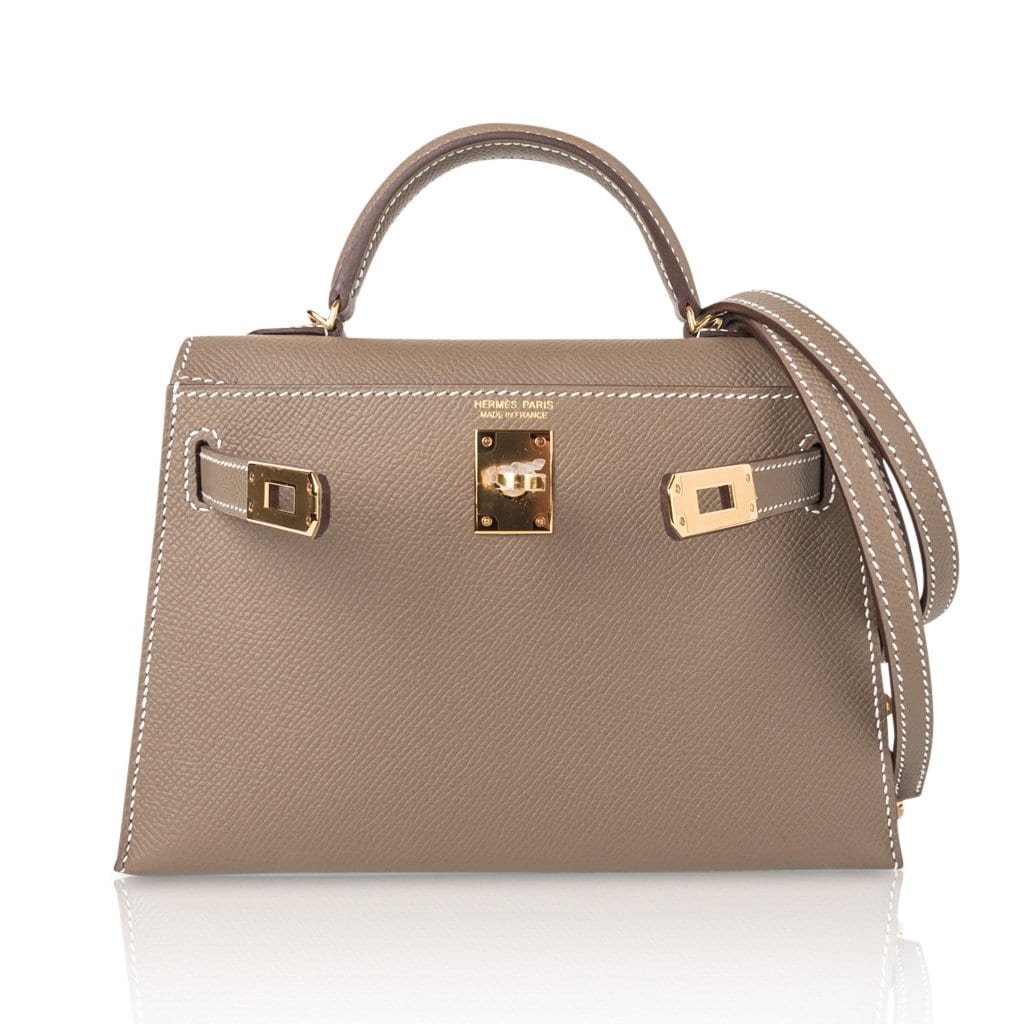 👜Kelly 20 Mini Sellier Bag Etoupe Limited Edition Epsom Gold Hardware