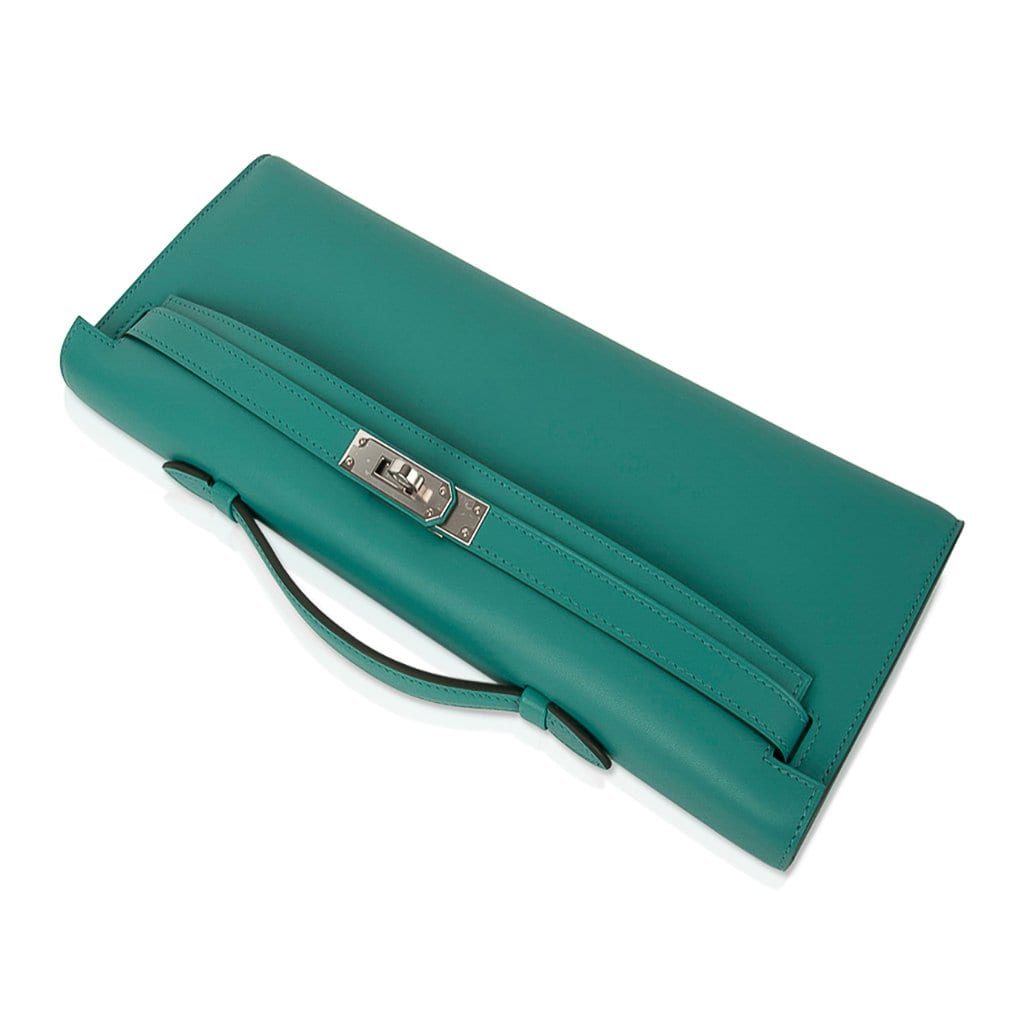 👜Kelly Cut Vert Verone Clutch Bag Swift Palladium