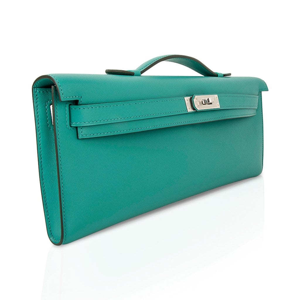 👜Kelly Cut Vert Verone Clutch Bag Swift Palladium